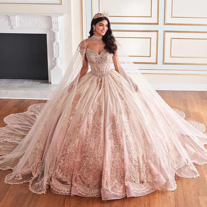 Princesa by Ariana Vara PR30173CAPE - CHAMPAGNE GOLD